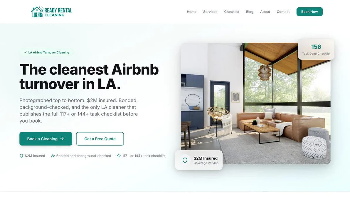 Ready Rental Cleaning site built by Tested Media, SEO company serving Long Beach