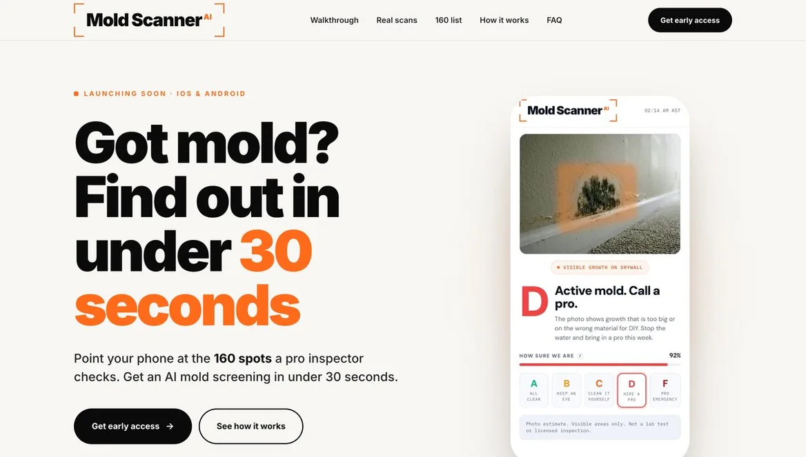 Mold Scanner AI app site built by Tested Media, SEO company serving Madison